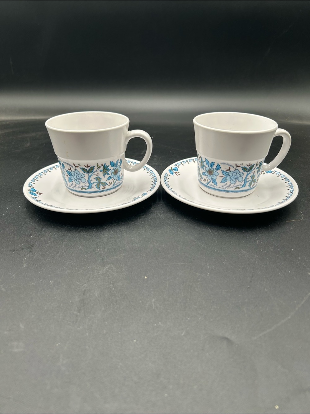 Noritake Progression  Blue Moon White Porcelain teacups and Saucers